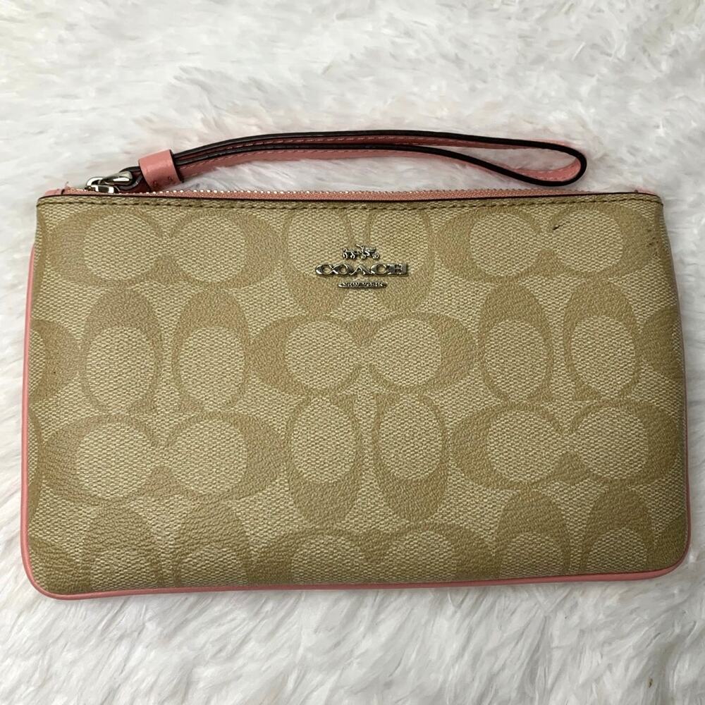 Coach Large Corner Zip Wristlet in Signature Pink